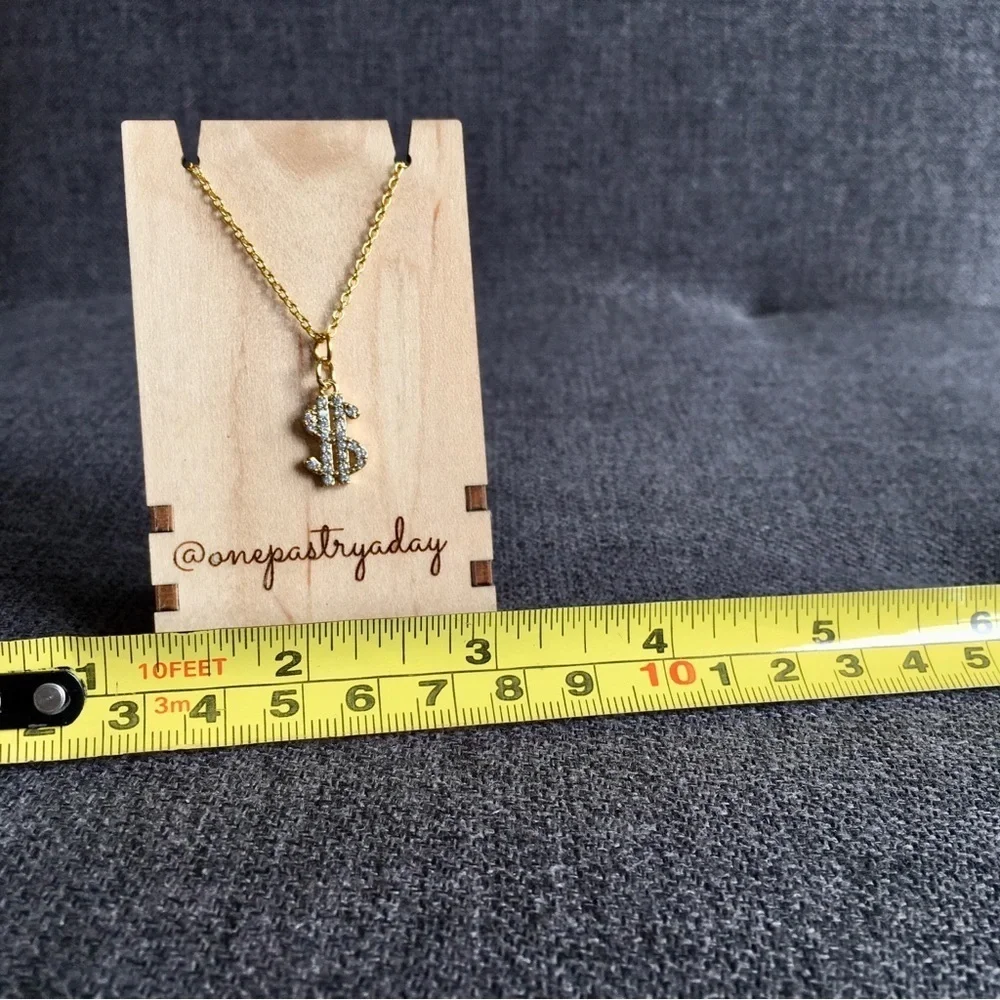 Cubic Zirconia Micro Pave + Gold Dollar Sign Fashion Necklace, 18 inches